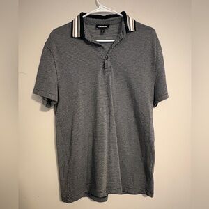 Express Charcoal Polo Shirt with Striped Collar